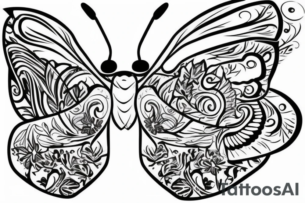 butterfly, half wing contains E, half wing contains N tattoo idea