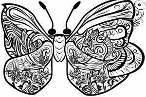 butterfly, half wing contains E, half wing contains N tattoo idea