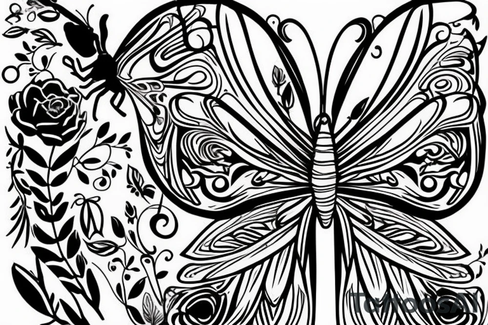 butterfly, half wing contains E, half wing contains N tattoo idea