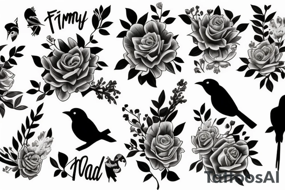 family flowers birds mom and dad tattoo idea