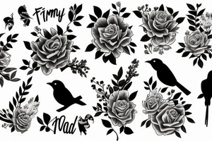 family flowers birds mom and dad tattoo idea