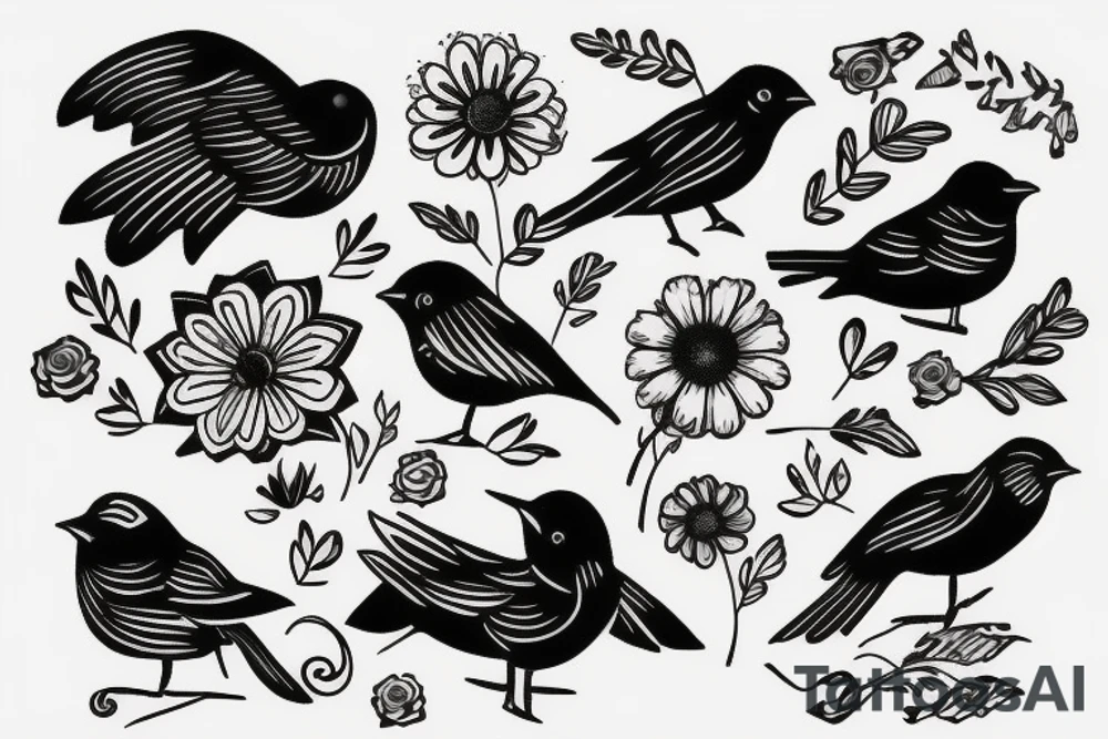 family flowers birds mom and dad tattoo idea