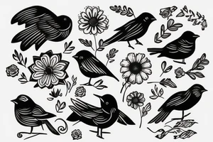 family flowers birds mom and dad tattoo idea