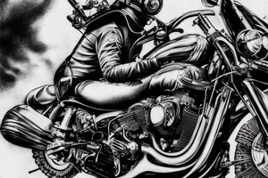 4k photo of intergalactic outlaw on a motorcycle with rifle, by salvador dali, retro, photorealistic, ambient, close-up tattoo idea