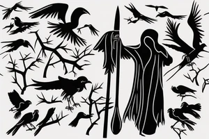 outline of grim reaper with crows in background tattoo idea