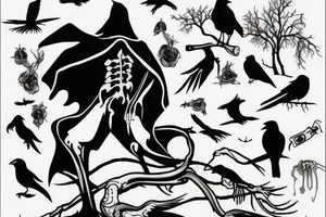 outline of grim reaper with crows in background tattoo idea