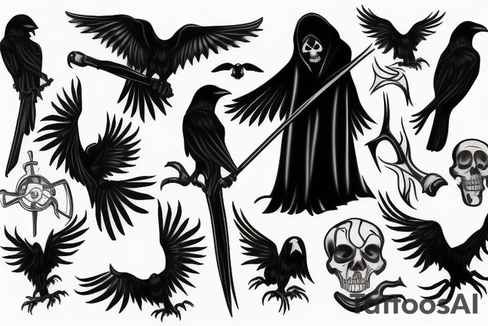 grim reaper with crows tattoo idea