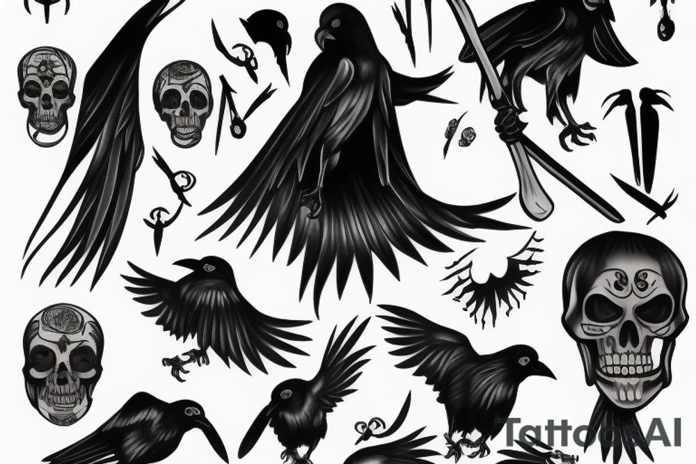 grim reaper with crows tattoo idea