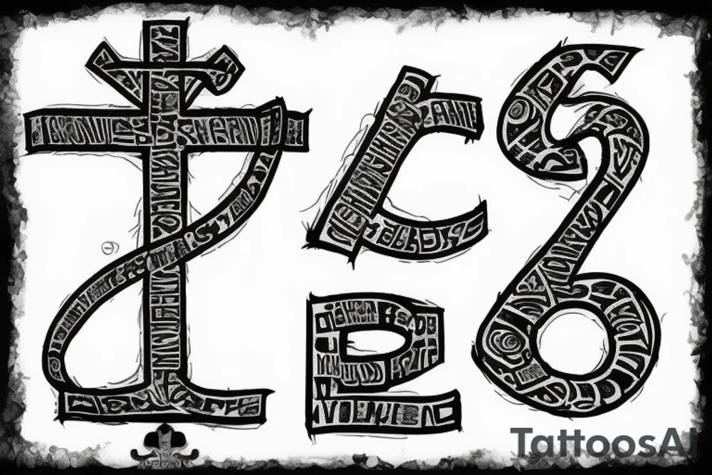 Cross with Roman letters tattoo idea