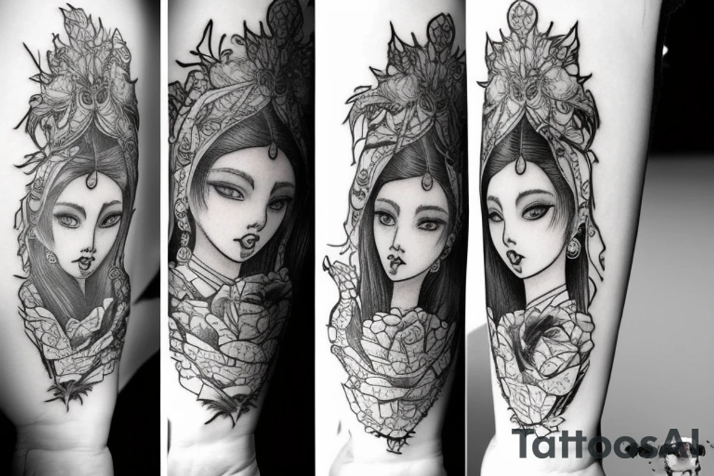 Neo traditional gothic girl tattoo idea