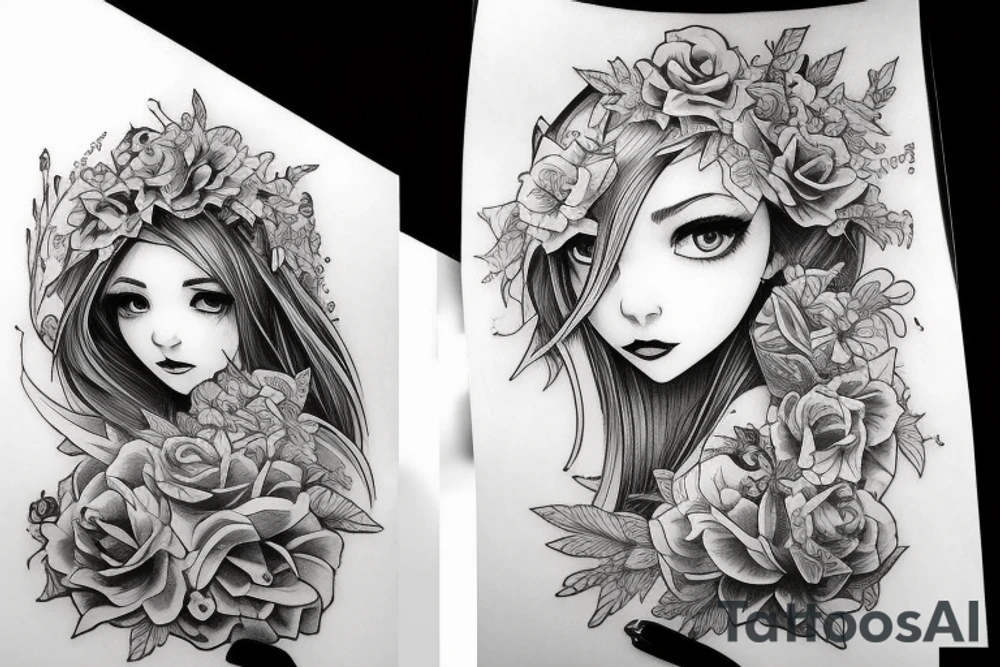 Neo traditional gothic girl tattoo idea