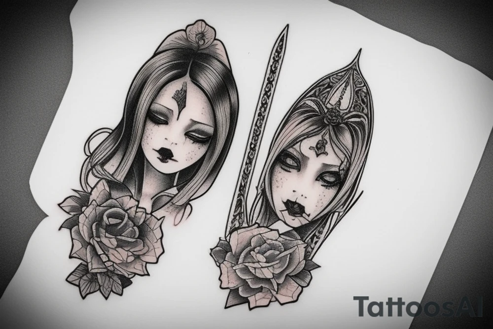 Neo traditional gothic girl tattoo idea
