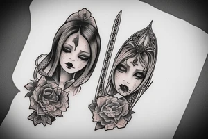 Neo traditional gothic girl tattoo idea