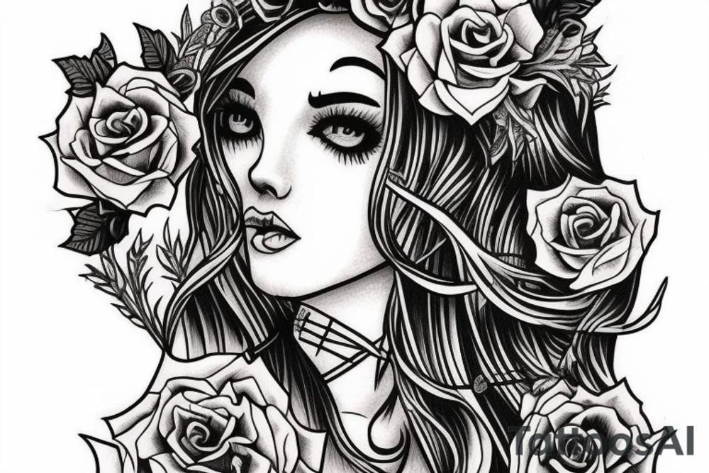 Neo traditional gothic girl tattoo idea