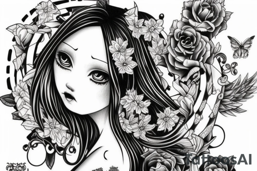 Neo traditional gothic girl tattoo idea