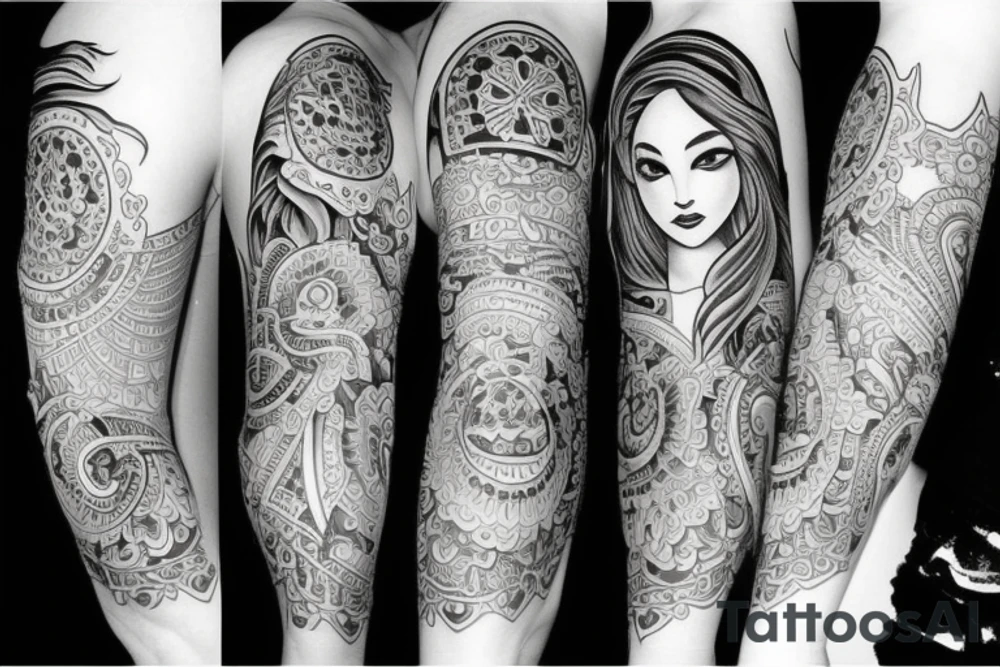 Neo traditional 
 girl tattoo idea