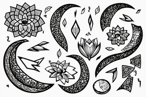 Lotus moon arrow vines tattoo idea
