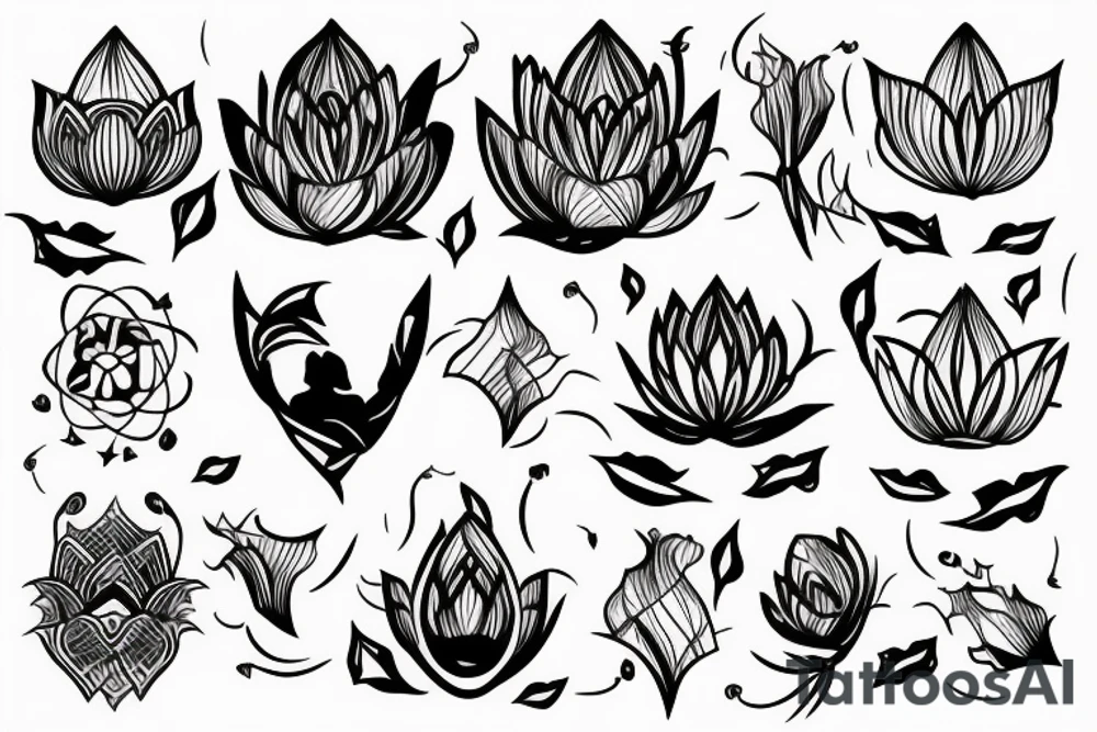 Lotus moon arrow vines tattoo idea
