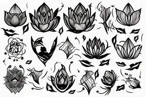 Lotus moon arrow vines tattoo idea