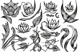 Lotus with moon and arrow vines tattoo idea