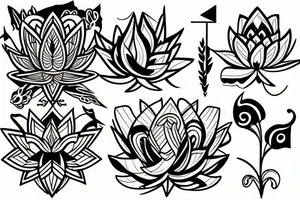 Lotus with moon and arrow vines tattoo idea