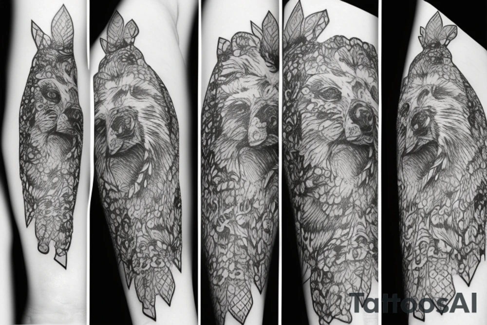 Bear fine line tattoo idea