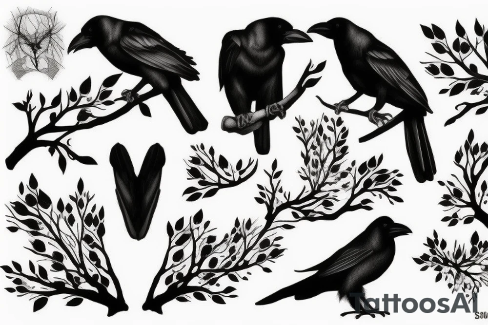 Crow on branch tattoo idea