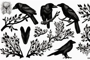 Crow on branch tattoo idea
