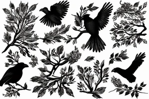 Crow on branch tattoo idea