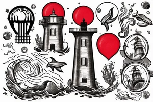 Evil lighthouse with sad dolphins in a blood red ocean tattoo idea