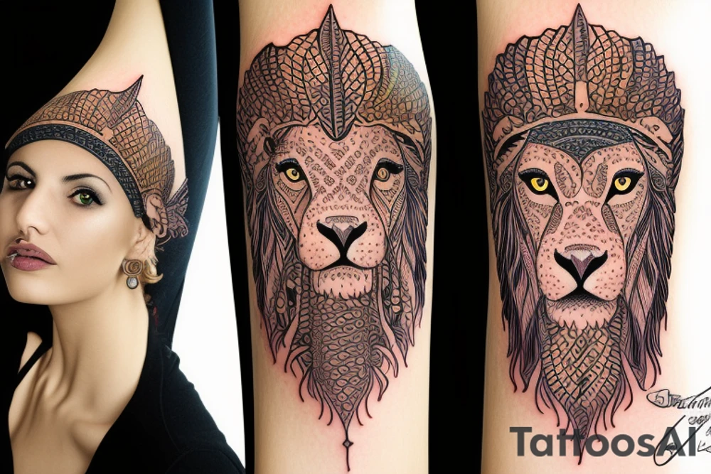women with head of a lion egypt tattoo idea