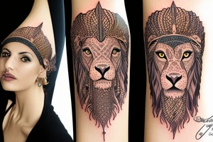 women with head of a lion egypt tattoo idea