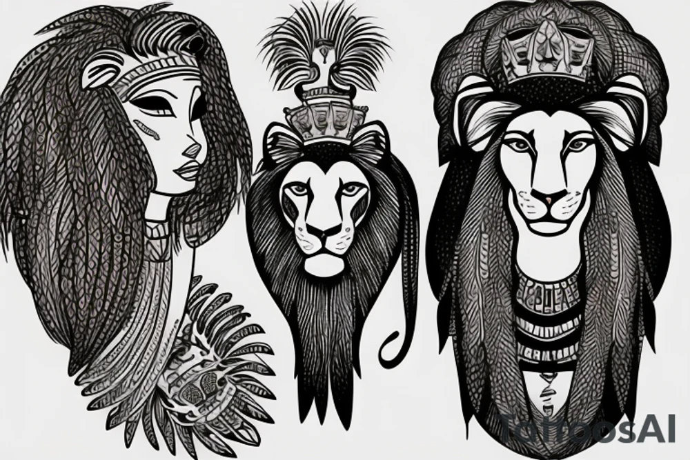 women with head of a lion egypt tattoo idea