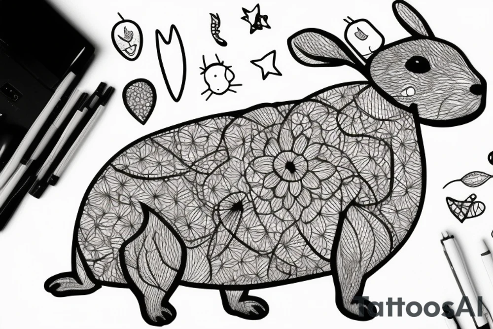 capybara with bunny ears on a children's slide tattoo idea