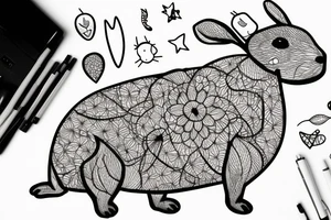 capybara with bunny ears on a children's slide tattoo idea
