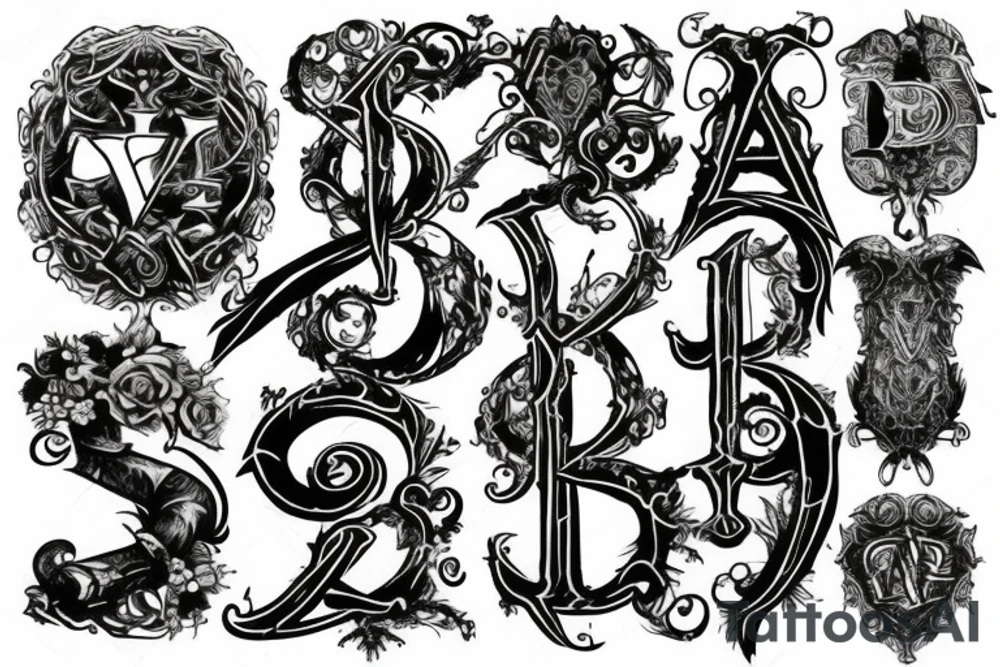 gothic style tattoo of alphabet V tattoo idea