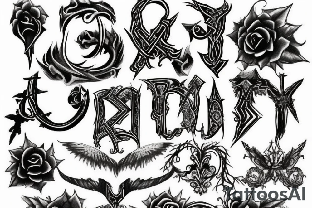 gothic style tattoo of alphabet V tattoo idea