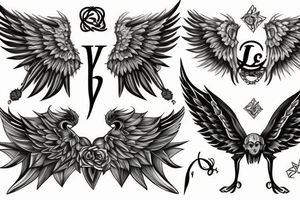 gothic style tattoo of alphabet V with wings tattoo idea