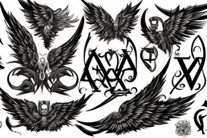 gothic style tattoo of alphabet V with wings tattoo idea