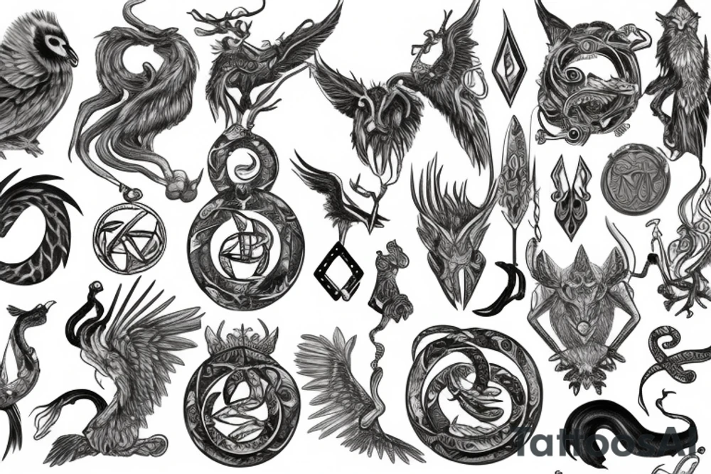 talismanic amulets : symbolic creatures, mythical beasts tattoo idea