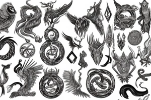 talismanic amulets : symbolic creatures, mythical beasts tattoo idea