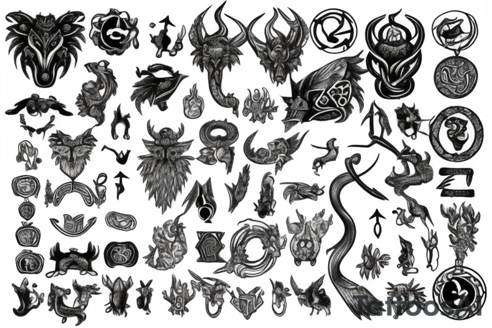 talismanic amulets : symbolic creatures, mythical beasts tattoo idea