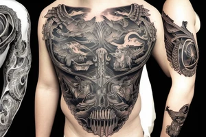American Traditional black and western themed chest piece tattoo idea