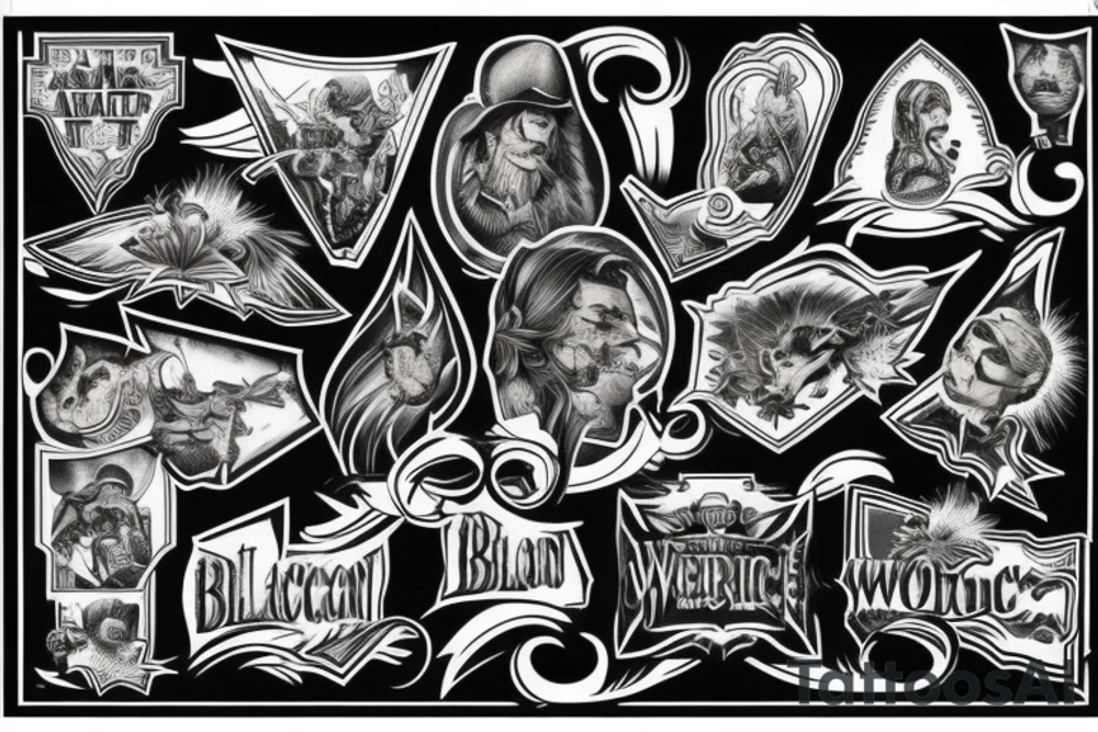 American Traditional black and western themed chest piece tattoo idea