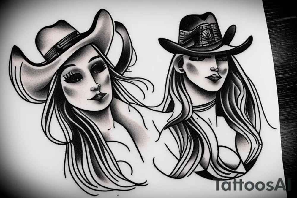 black and grey cowgirl tattoo idea