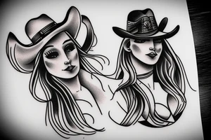 black and grey cowgirl tattoo idea