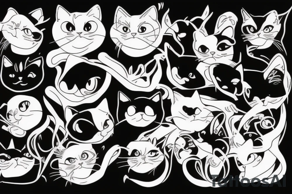 black cat, semi realistic, tattoo idea