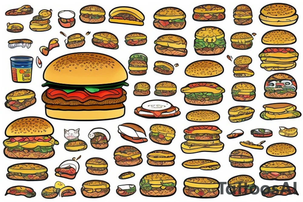 Cat eating a cheesburger tattoo idea