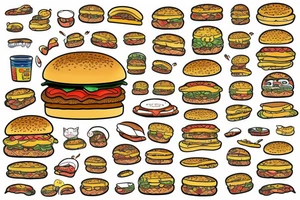 Cat eating a cheesburger tattoo idea