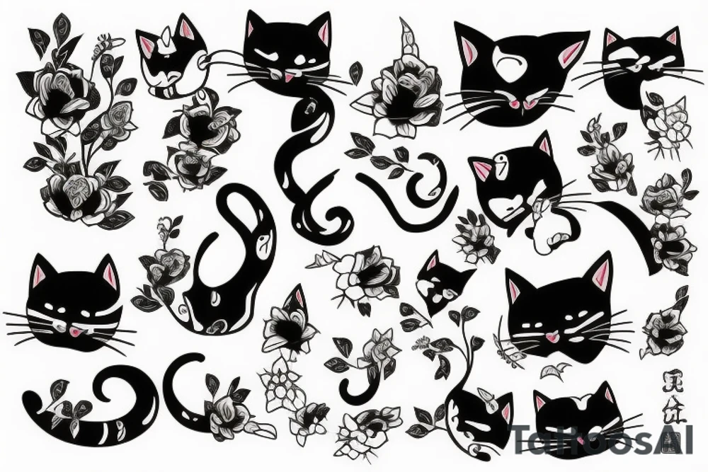 Cat with Japanese tattos tattoo idea